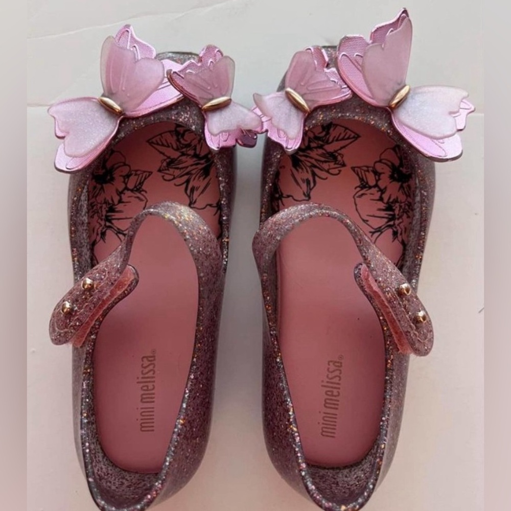 EUC Mini Melissa Girls 3D Butterfly Jelly Mary Jane Shoes  Pink 10